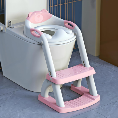 Toddler Toilet Training Seat with Stabilized Base Splash Guard Anti Slip Pad and Step Stool 