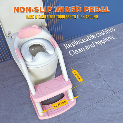 Toddler Toilet Training Seat with Stabilized Base Splash Guard Anti Slip Pad and Step Stool 