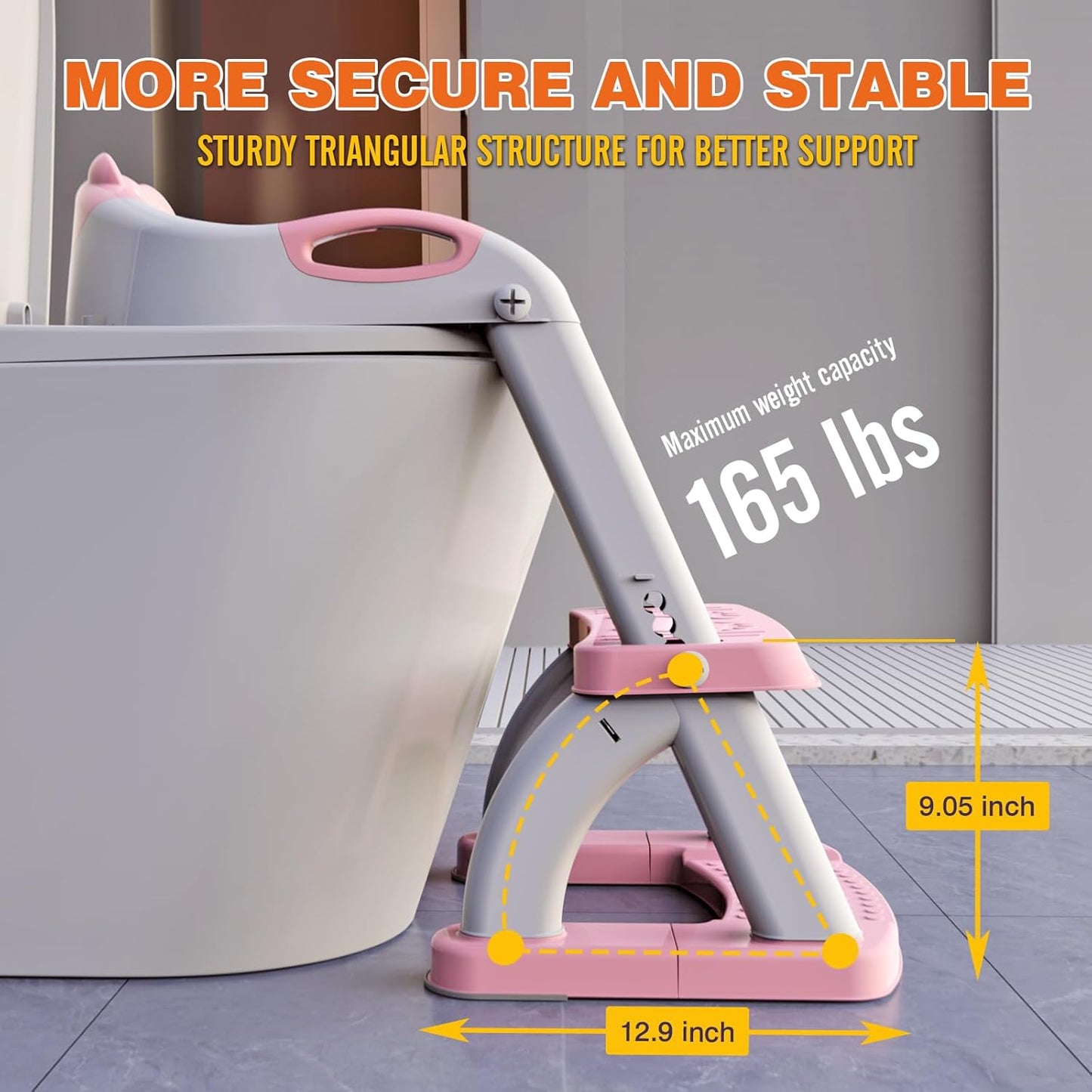 Toddler Toilet Training Seat with Stabilized Base Splash Guard Anti Slip Pad and Step Stool 