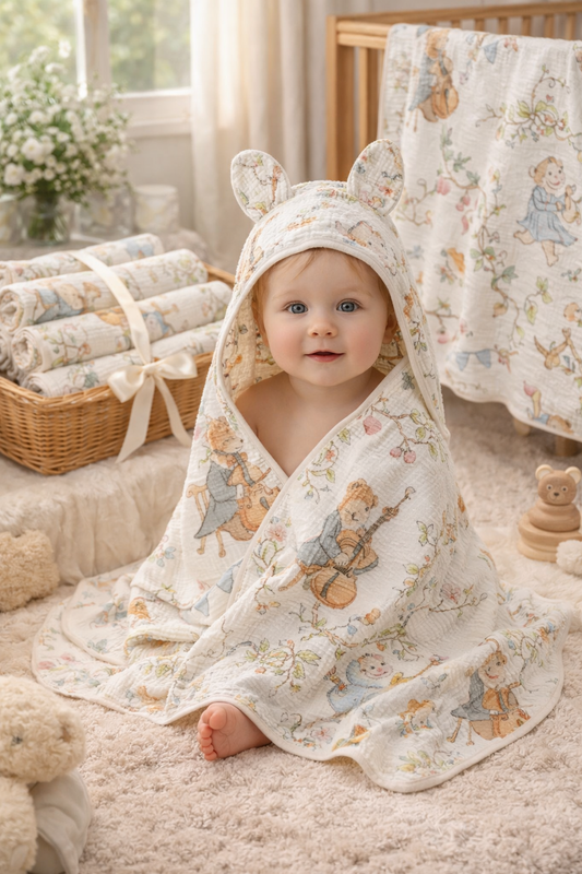 Luxe Cotton Gauze Newborn Bath Towel & Blanket
