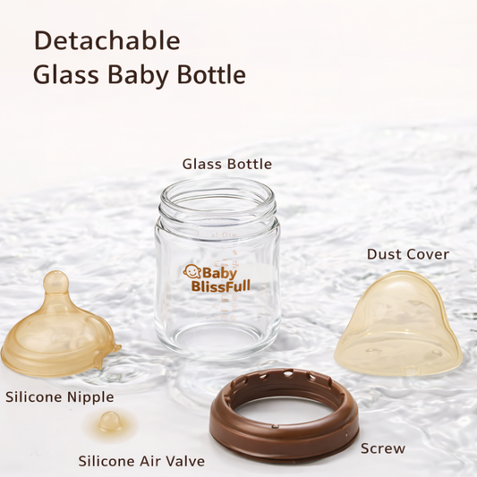 Premium Borosilicate Glass Baby Feeding Bottle (Anti-Colic, Wide Neck)