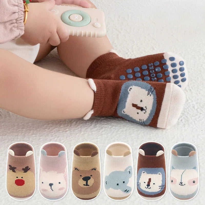 Kids Cotton Non-Slip Floor Socks (6 Pairs) for Boys & Girls Kids