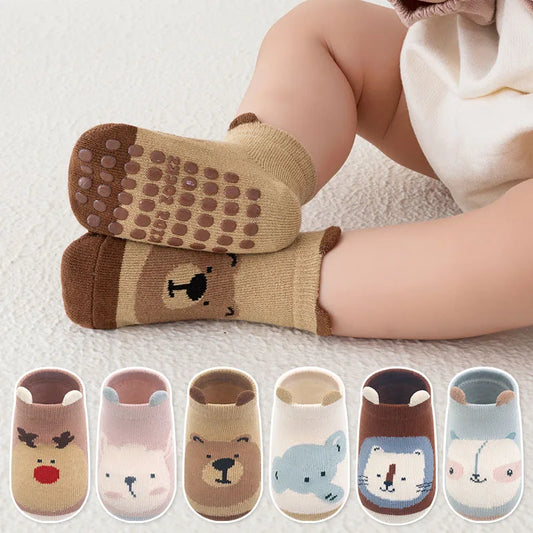 Kids Cotton Non-Slip Floor Socks (6 Pairs) for Boys & Girls Kids