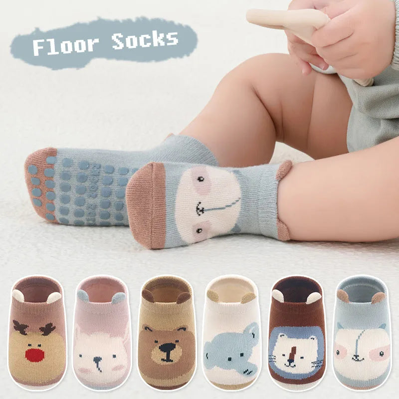 Kids Cotton Non-Slip Floor Socks (6 Pairs) for Boys & Girls Kids