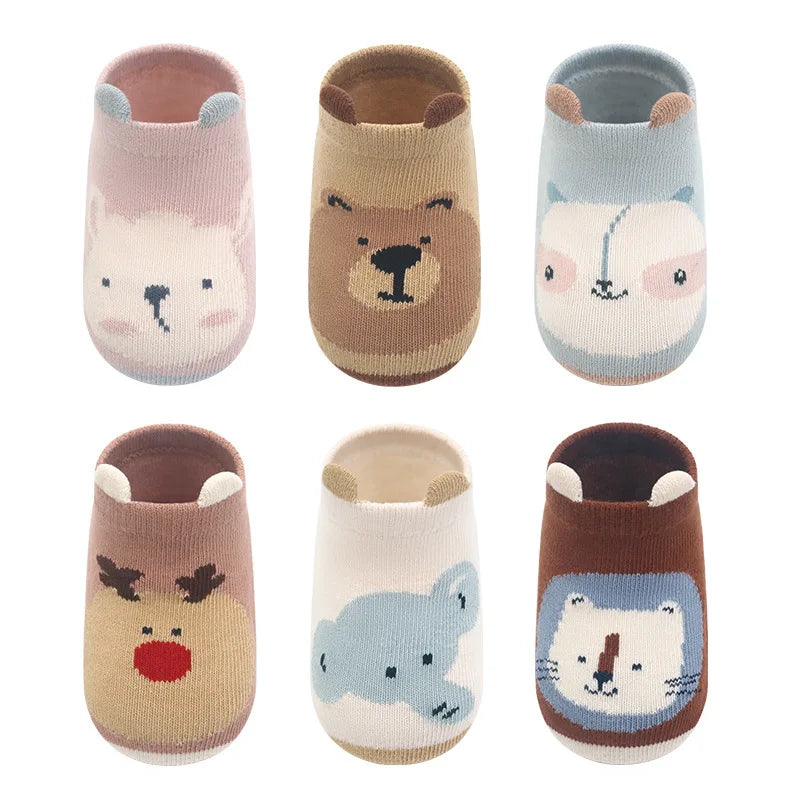 Kids Cotton Non-Slip Floor Socks (6 Pairs) for Boys & Girls Kids