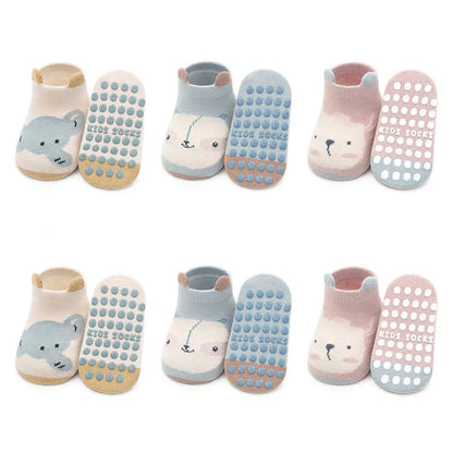 Kids Cotton Non-Slip Floor Socks (6 Pairs) for Boys & Girls Kids
